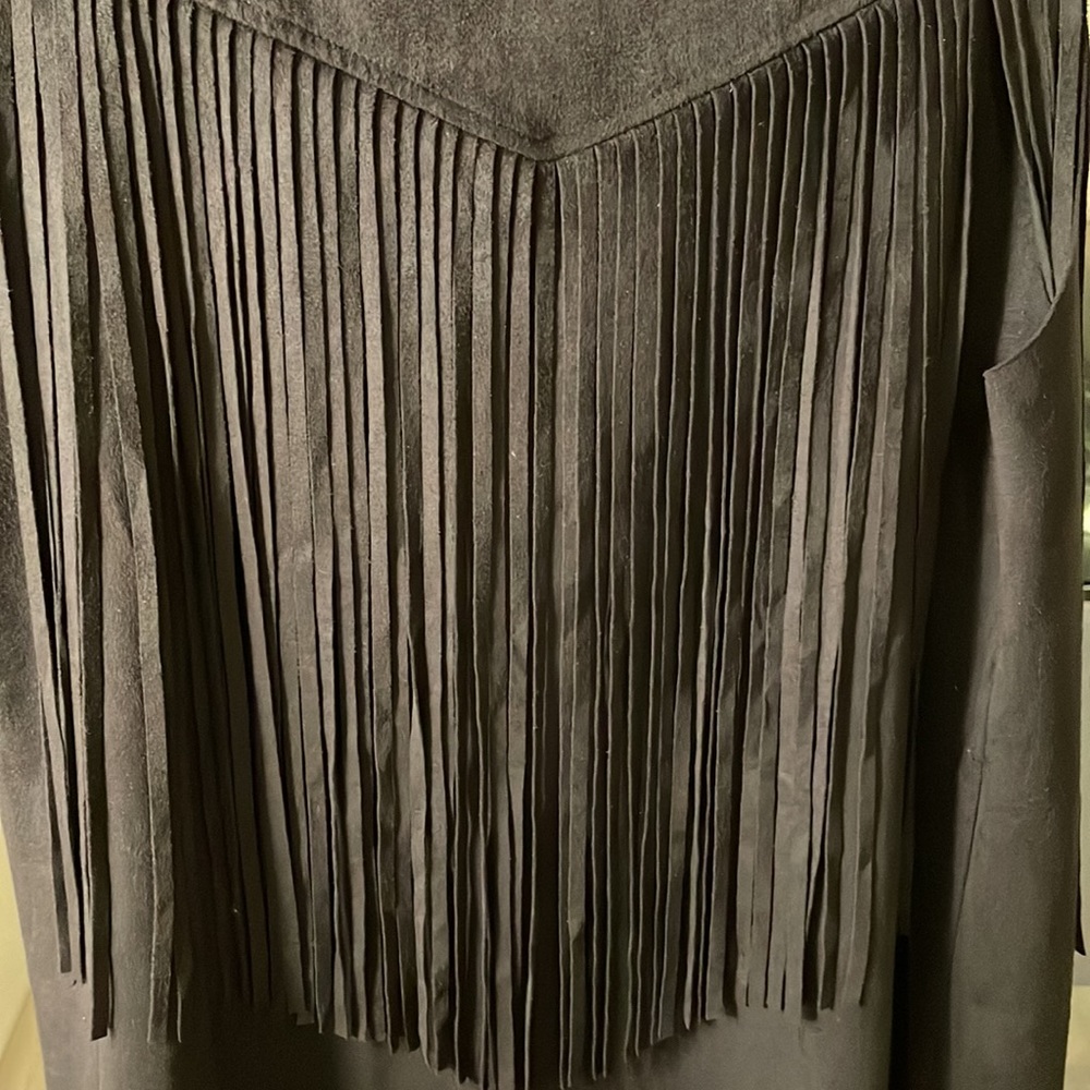 NWT Vintage Havana fringe black suede like vest - Picture 6 of 8
